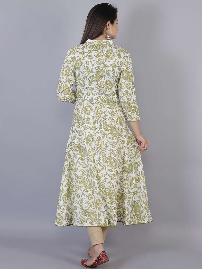 women printed three quarter sleeve front slit kurta - 22310935 -  Standard Image - 3