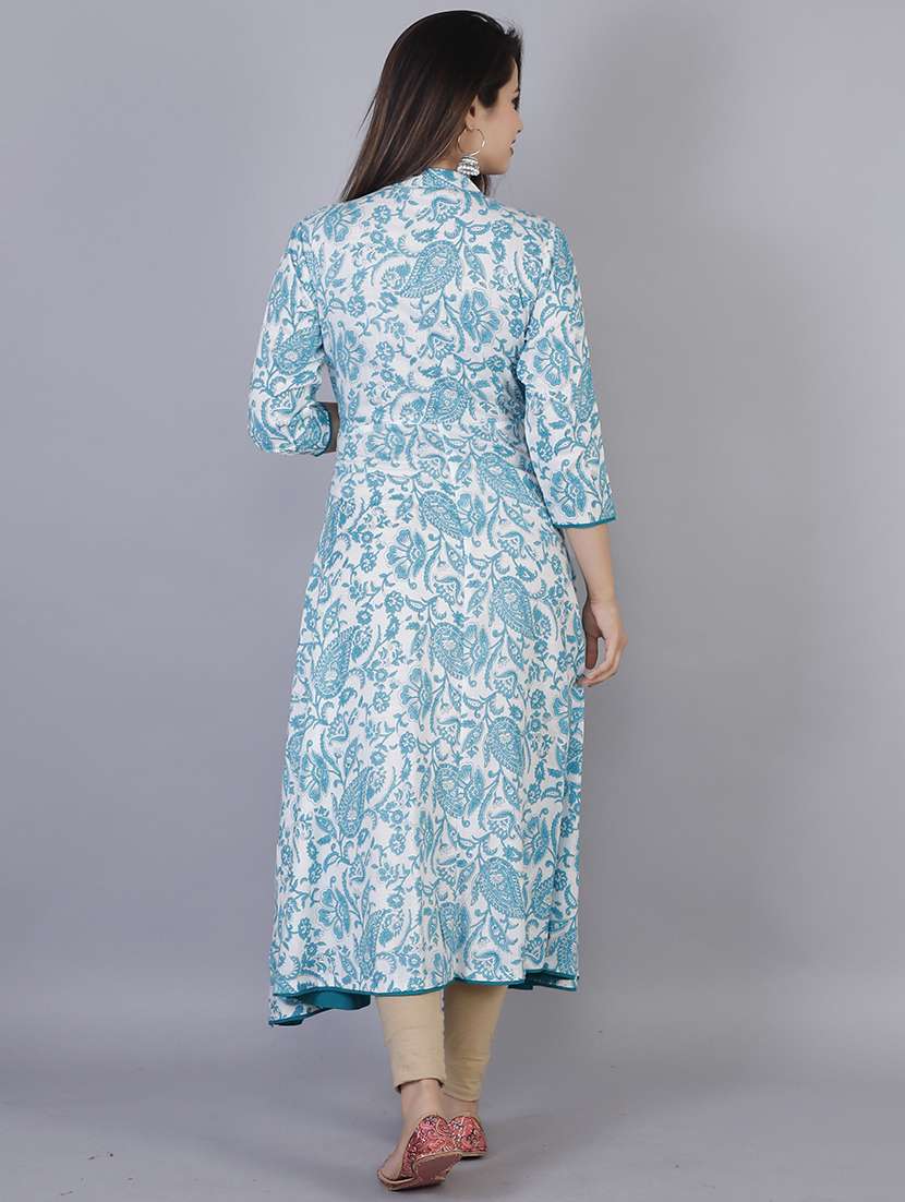 women printed three quarter sleeve front slit kurta - 22310937 -  Standard Image - 3