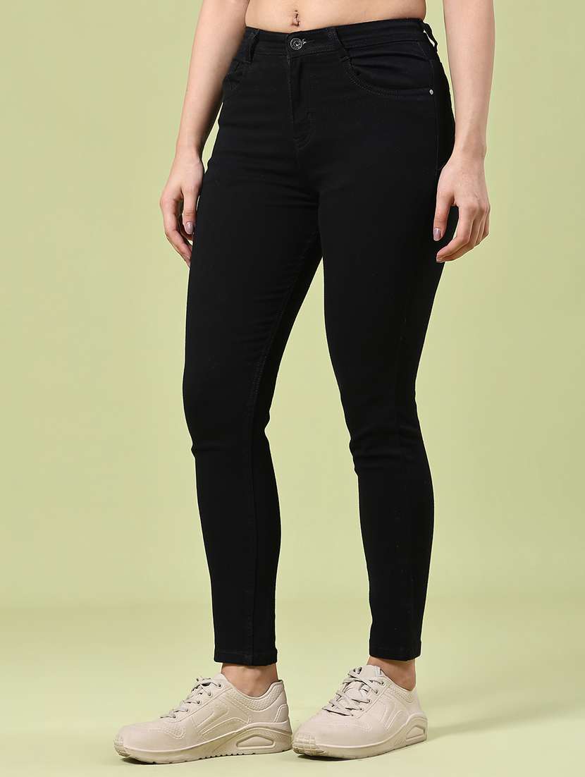 women solid mid rise slim fit jeans
