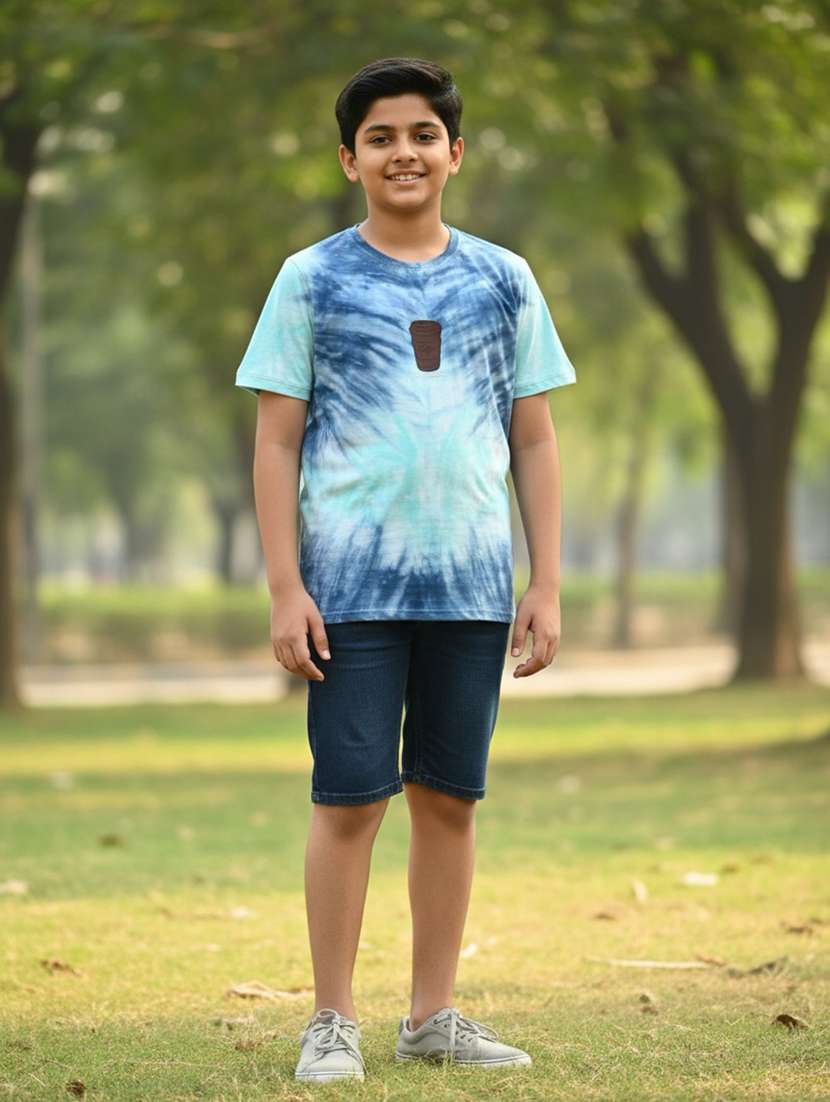 blue cotton front print tee