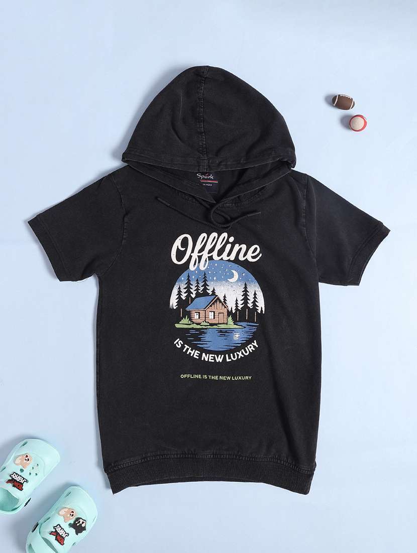 boys printed short sleeve hooded t-shirt