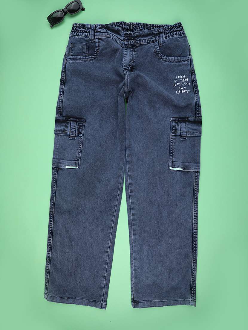 boys solid mid rise denim cargo