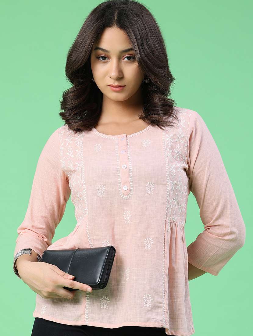 women embroidered three quarter sleeves a-line top