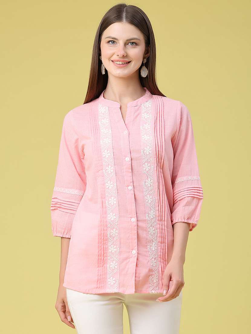women embroidered three quarter sleeves straight kurti