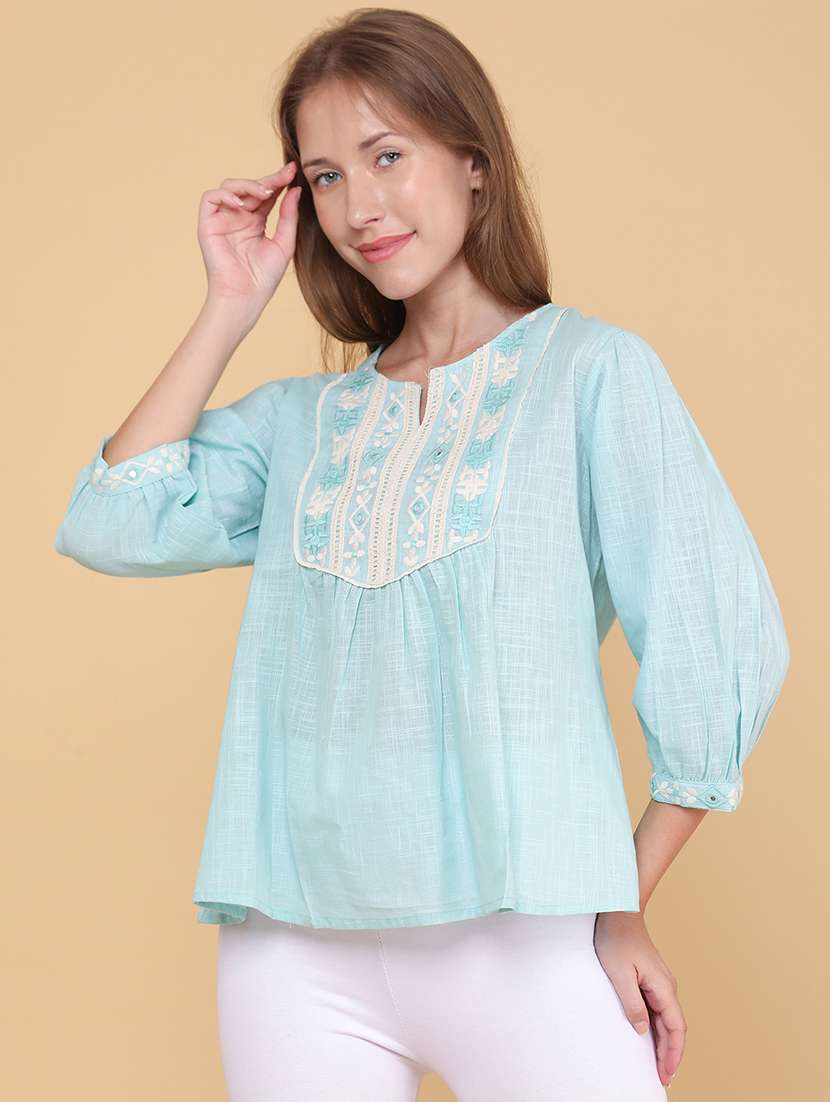 women embroidered three quarter sleeves a-line top - 22311770 -  Standard Image - 3