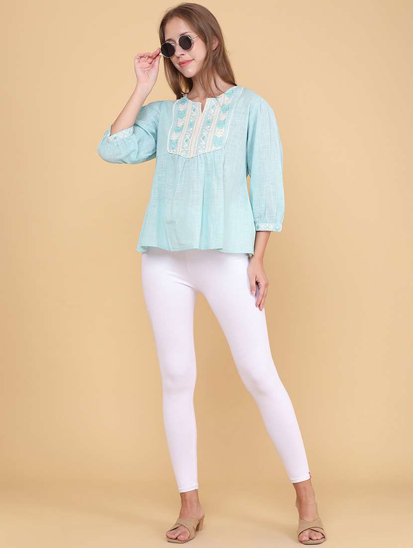 women embroidered three quarter sleeves a-line top - 22311770 -  Standard Image - 5
