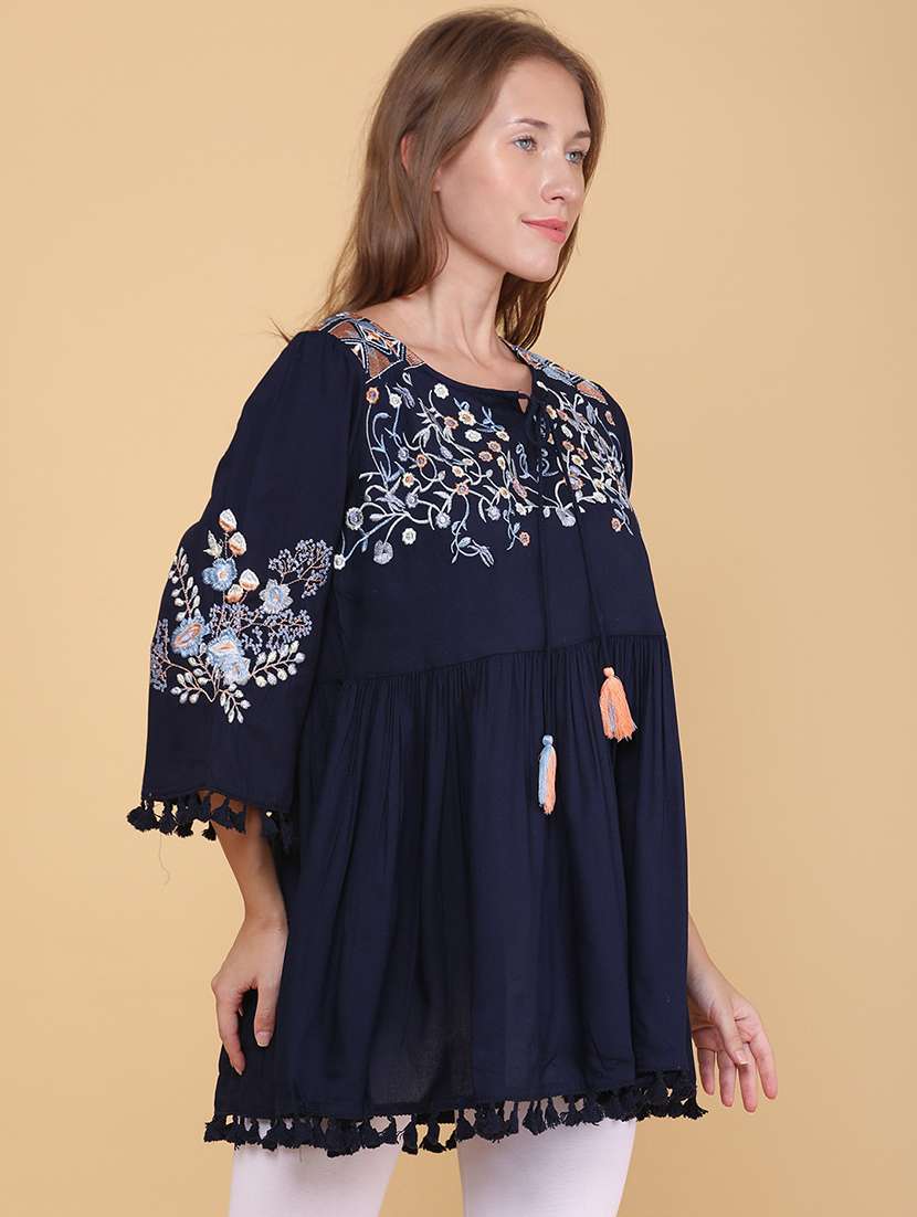 women embroidered bell sleeves flared kurti - 22311771 -  Standard Image - 3