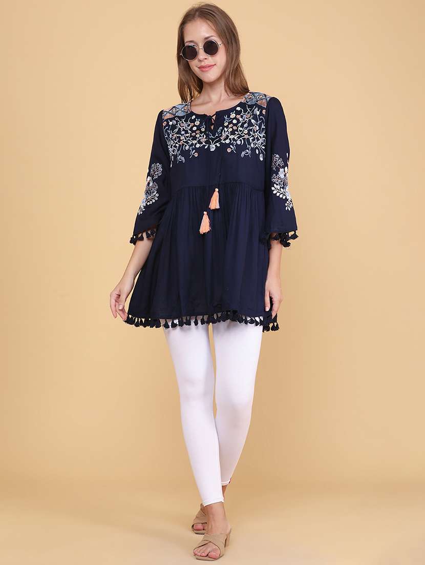 women embroidered bell sleeves flared kurti - 22311771 -  Standard Image - 5