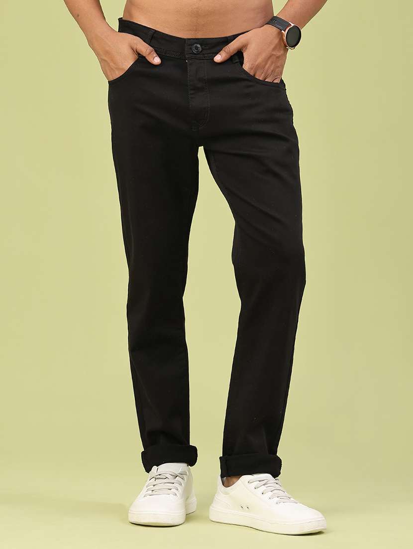 men plain mid rise full length jeans