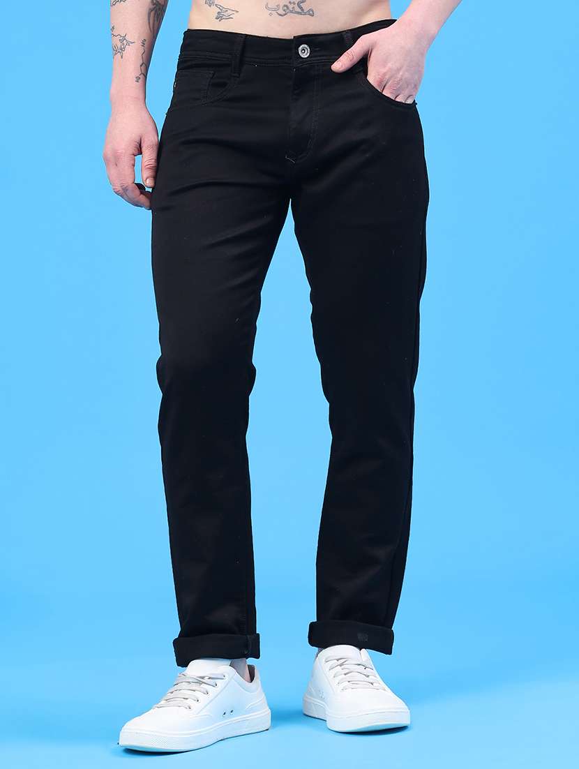 men plain mid rise full length jeans