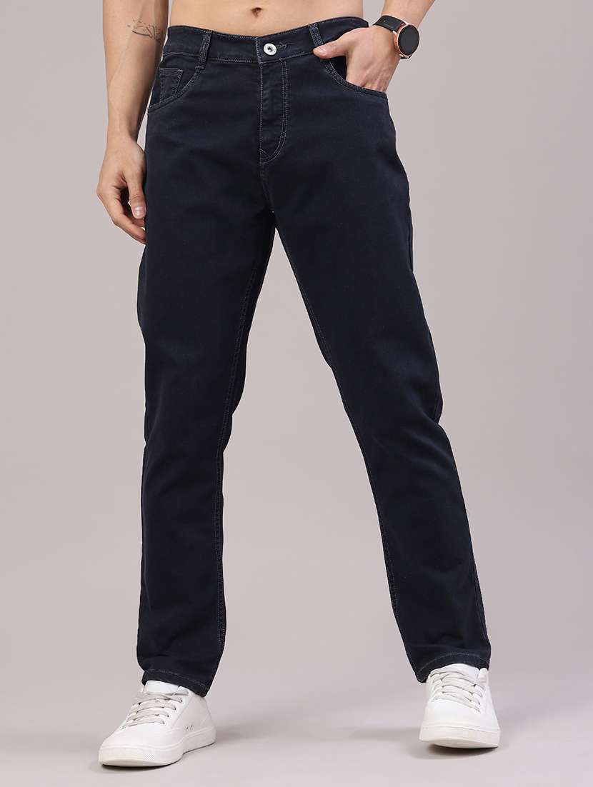 men plain mid rise full length jeans