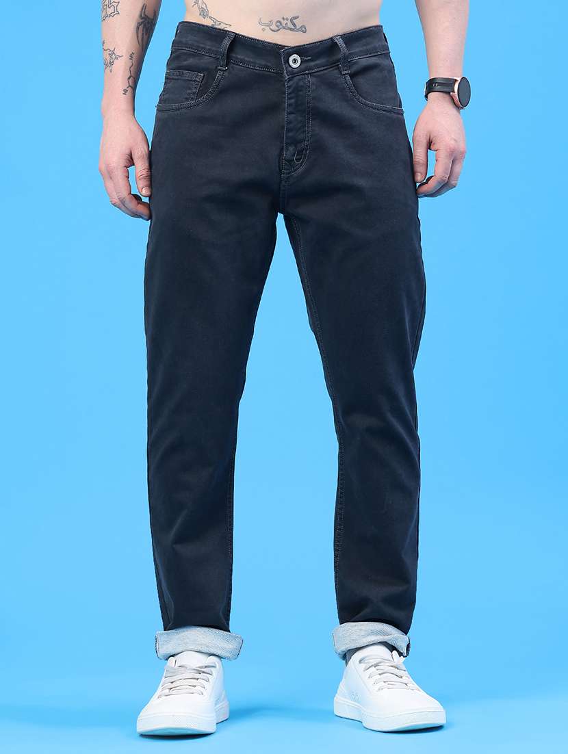 men plain mid rise full length jeans