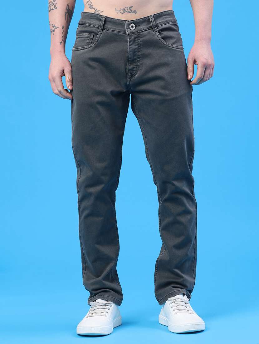 men plain mid rise full length jeans