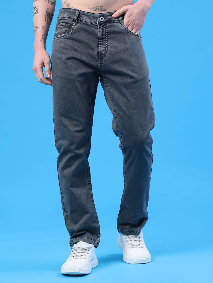 men plain mid rise full length jeans