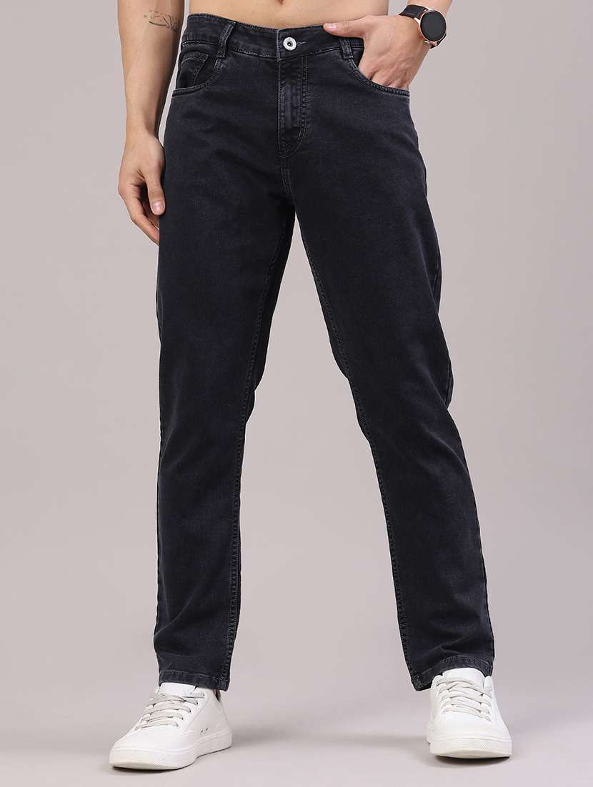 men plain mid rise full length jeans