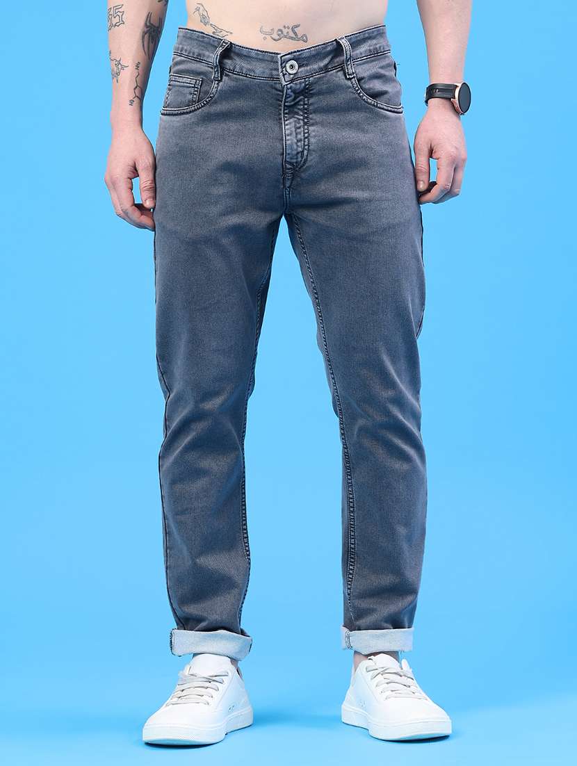 men plain mid rise full length jeans