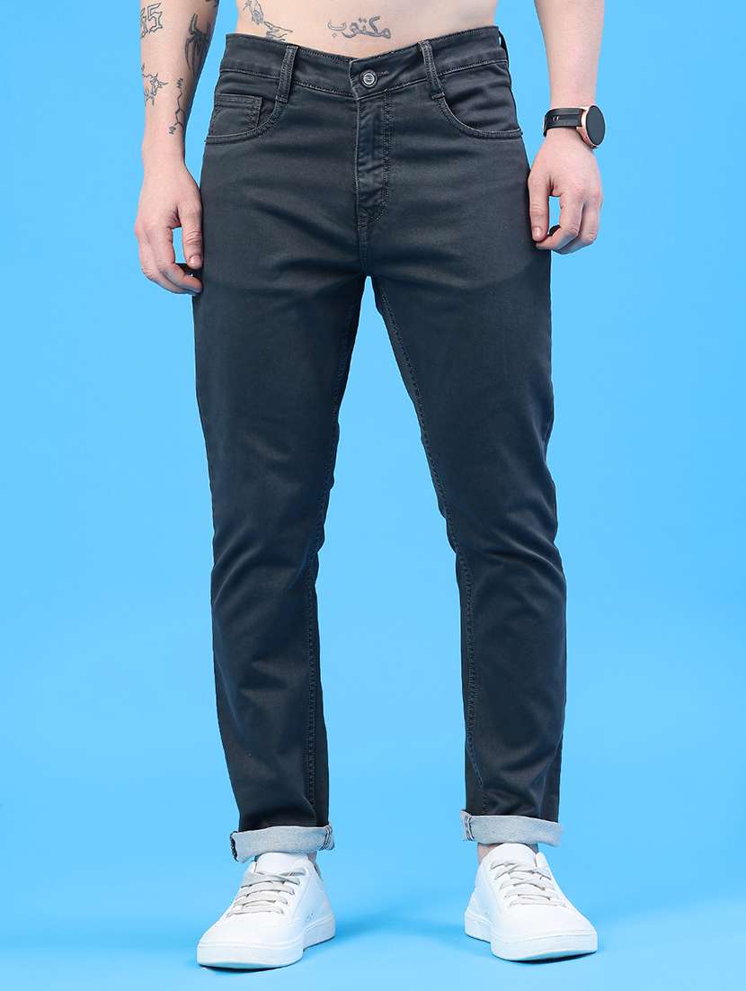men plain mid rise full length jeans