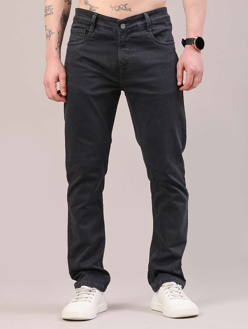 men plain mid rise full length jeans
