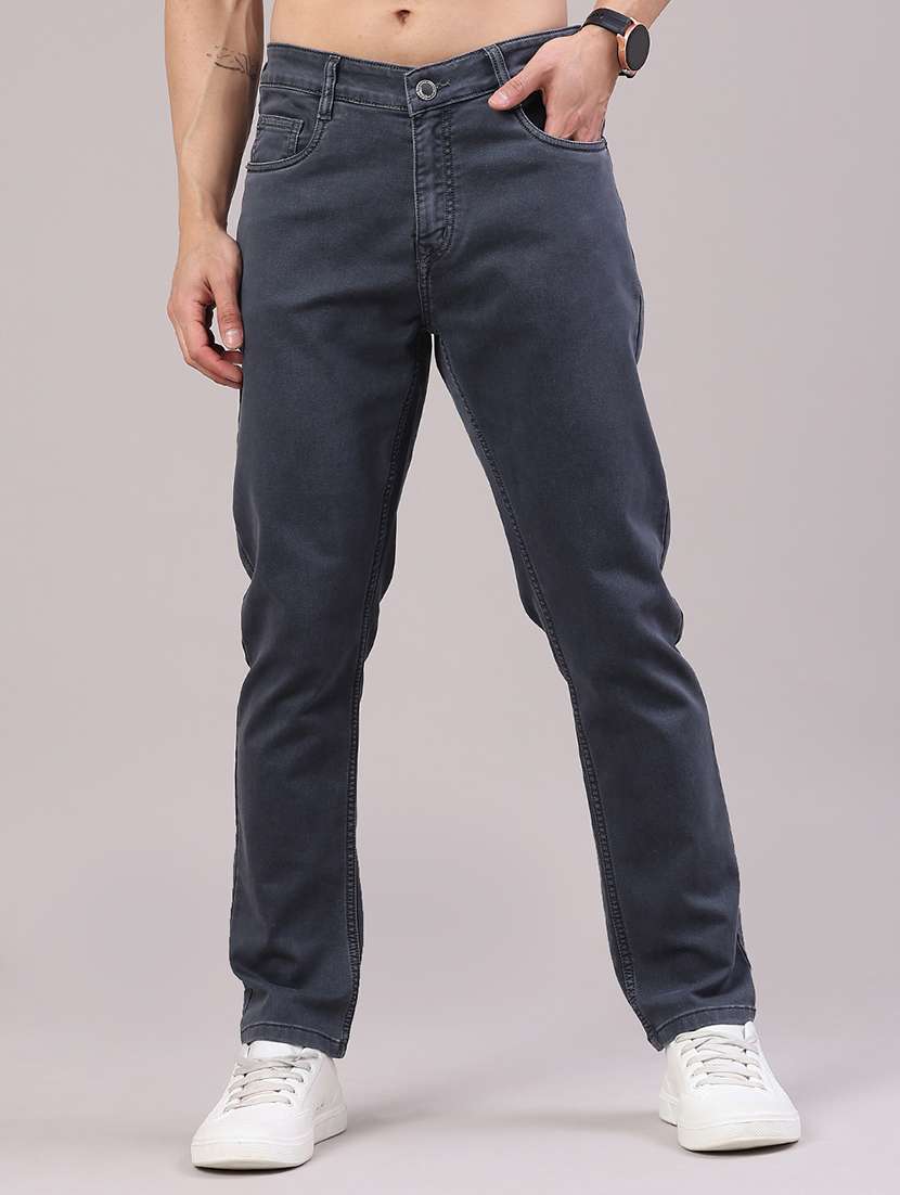 men plain mid rise full length jeans