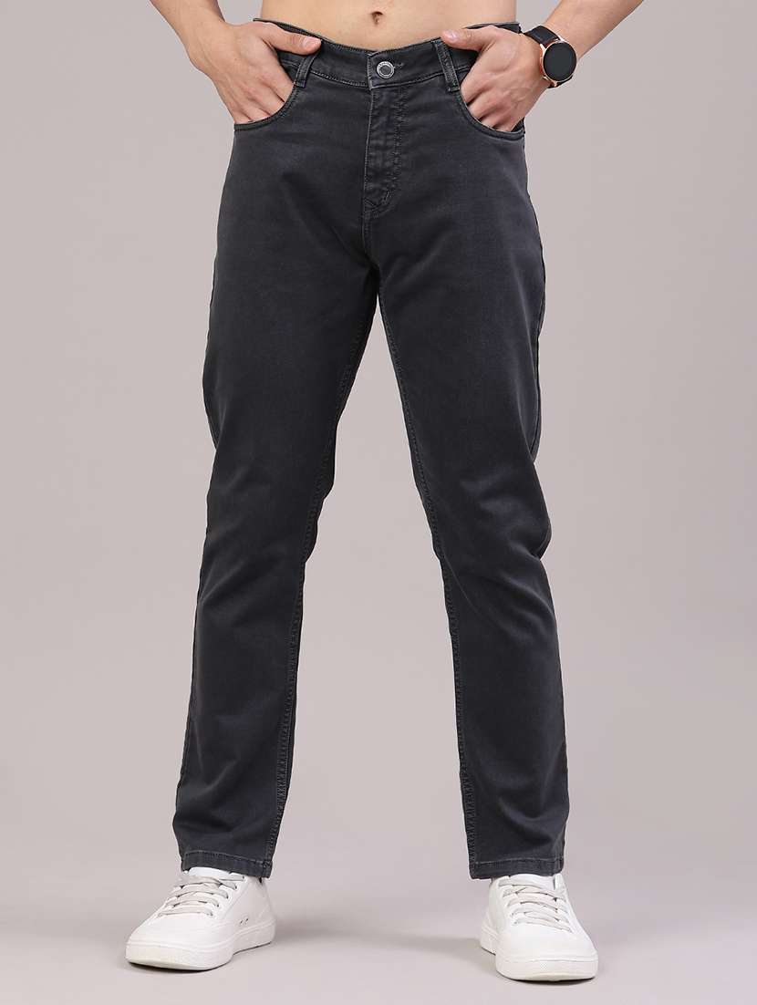 men plain mid rise full length jeans