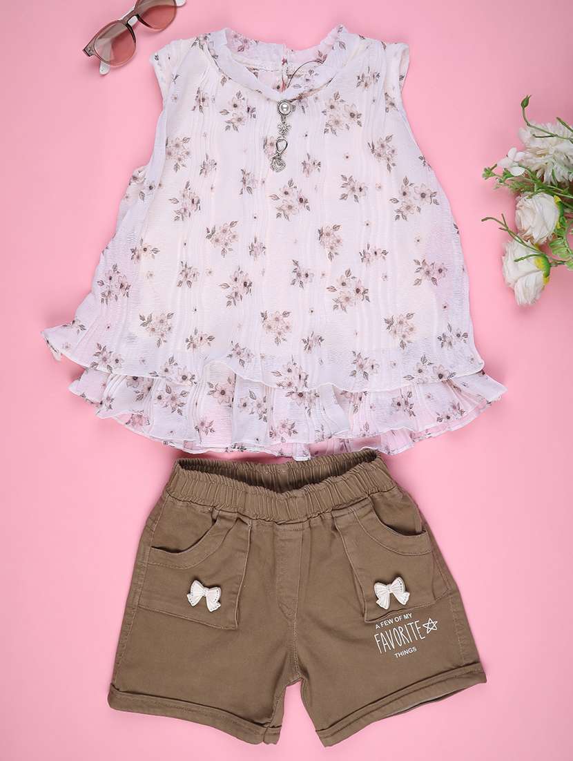 girls printed top and short set