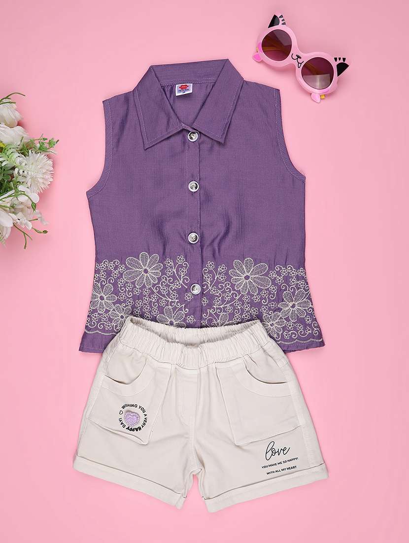girls printed top and short set