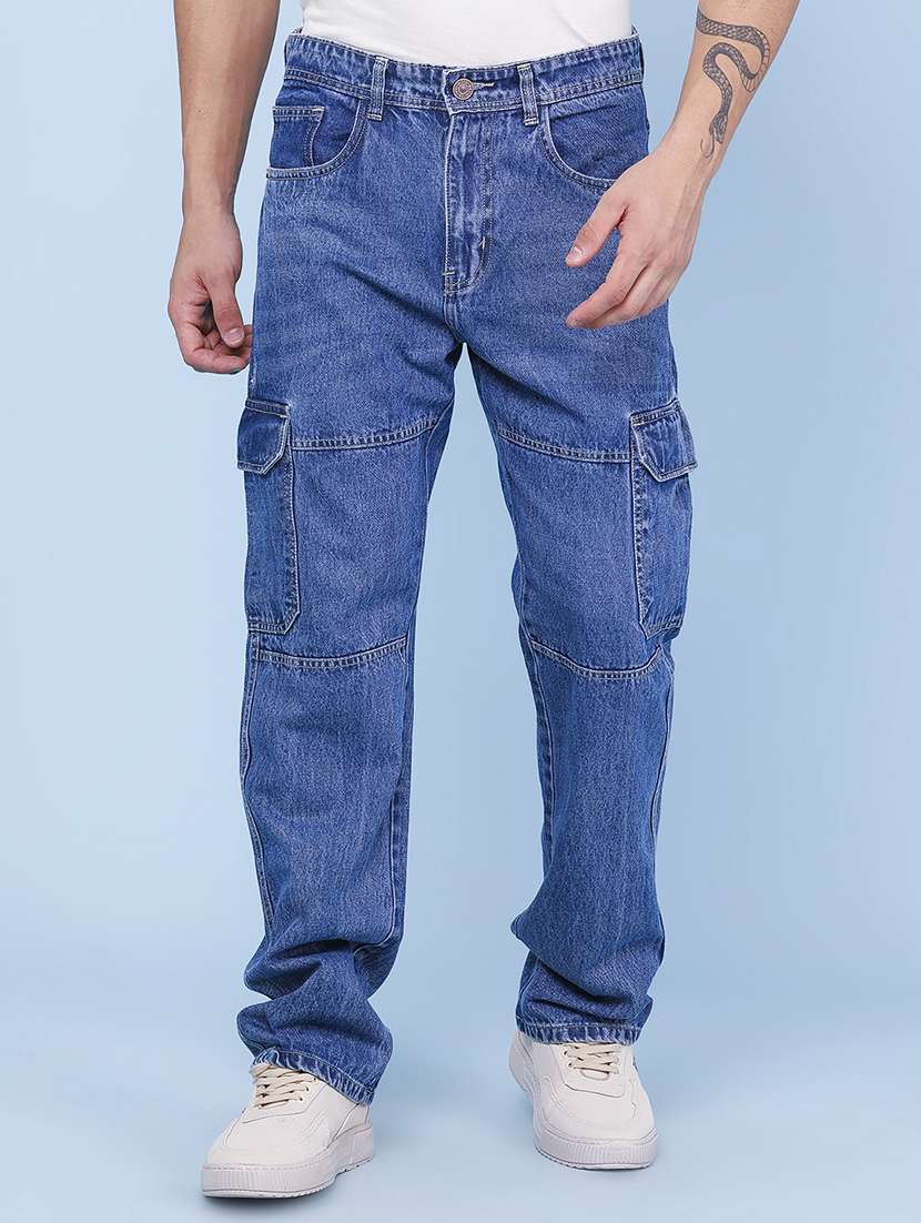 men solid mid rise cargo jeans