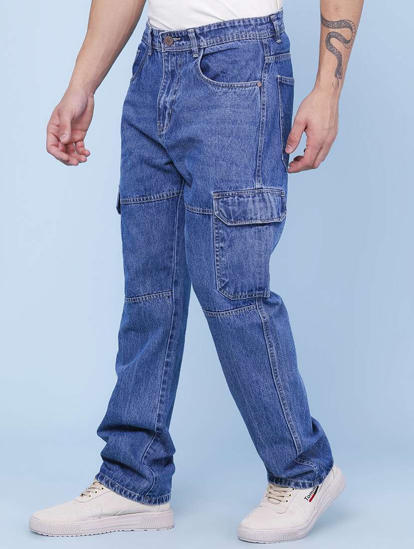 Men Solid Mid Rise Cargo Jeans - 22311941 -  Standard Image - 3