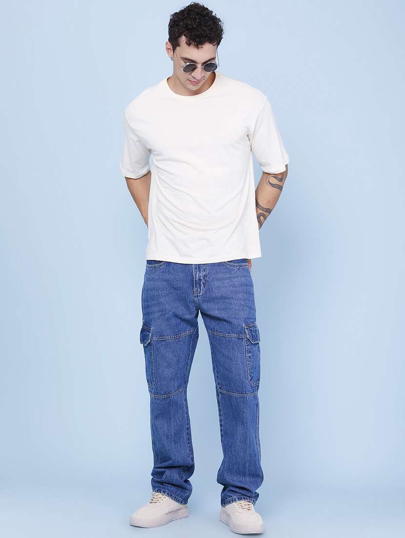 Men Solid Mid Rise Cargo Jeans - 22311941 -  Standard Image - 5