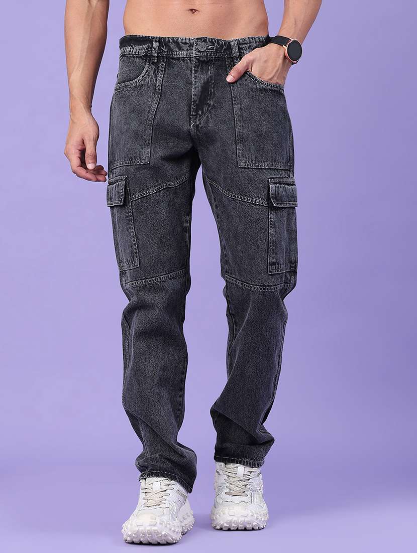 men washed mid rise regular fit cargo pant