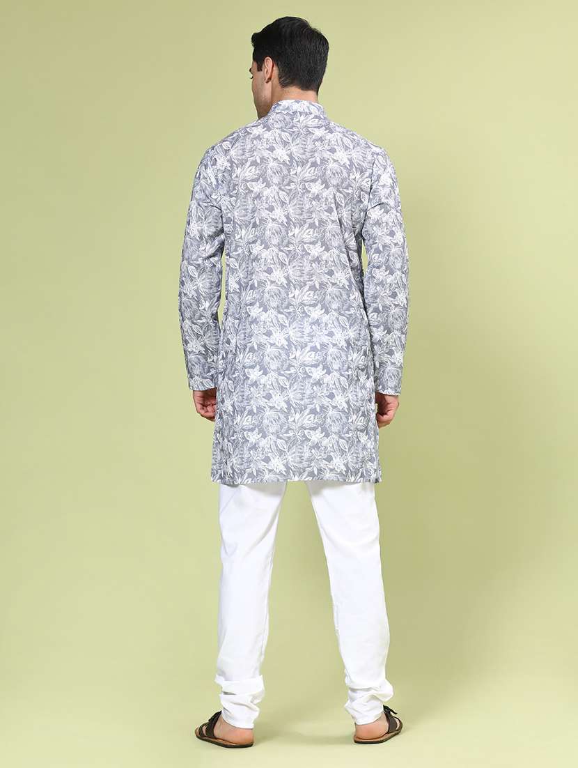 Grey Cotton Kurta Pyjama Ethnic Wear - 22312007 -  Standard Image - 3