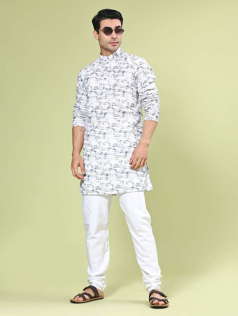 off white  cotton kurta pyjama ethnic wear