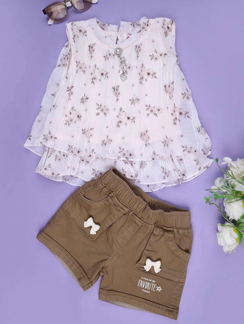 girls printed top and short set