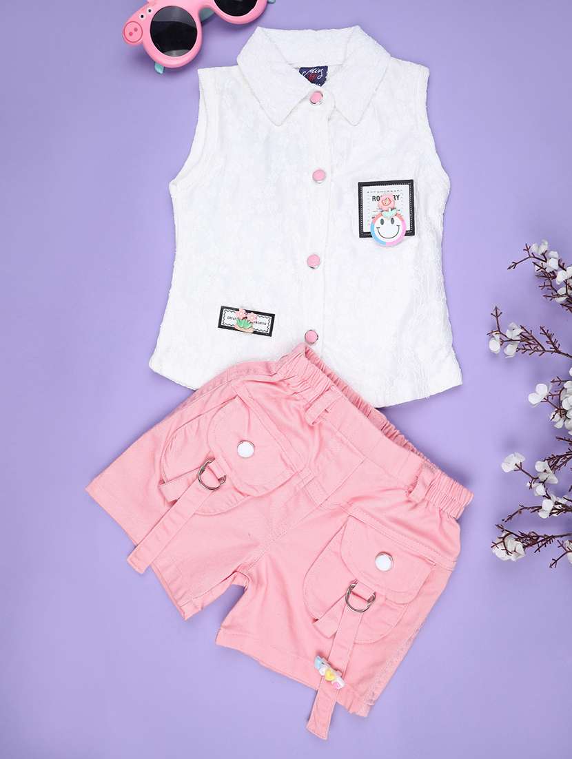 girls solid top and short set
