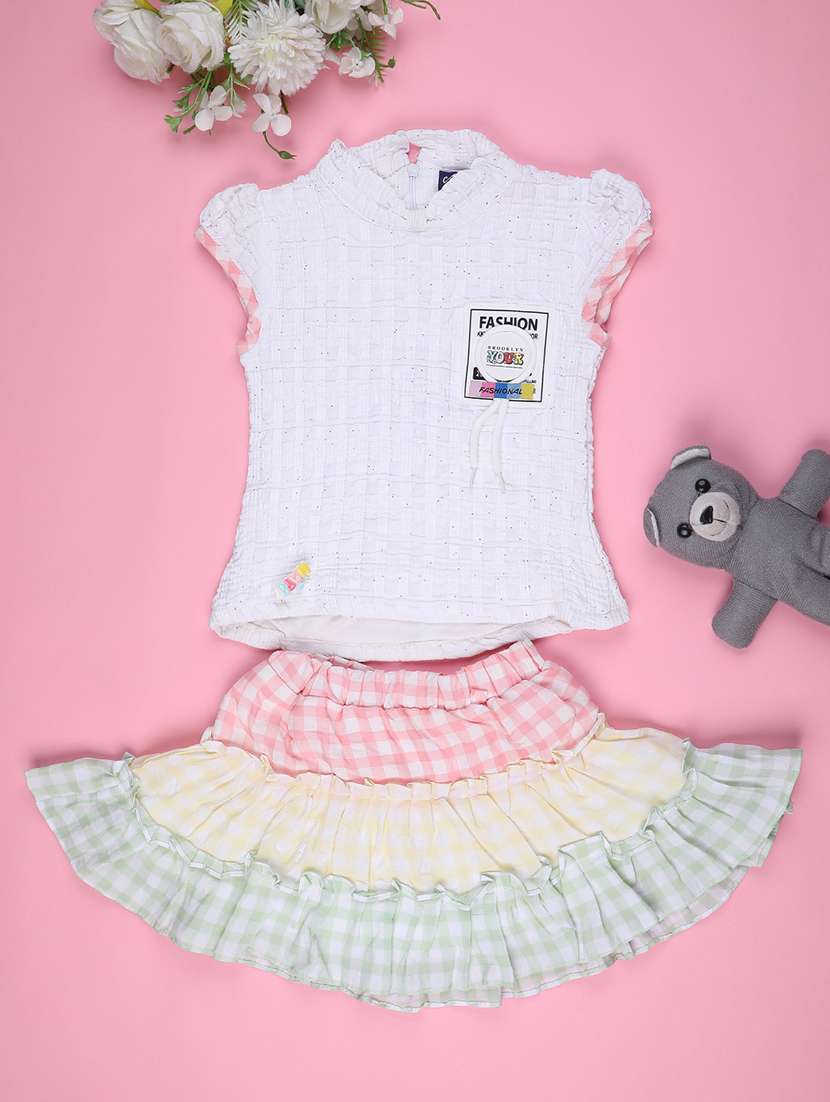 girls printed top and skirt set