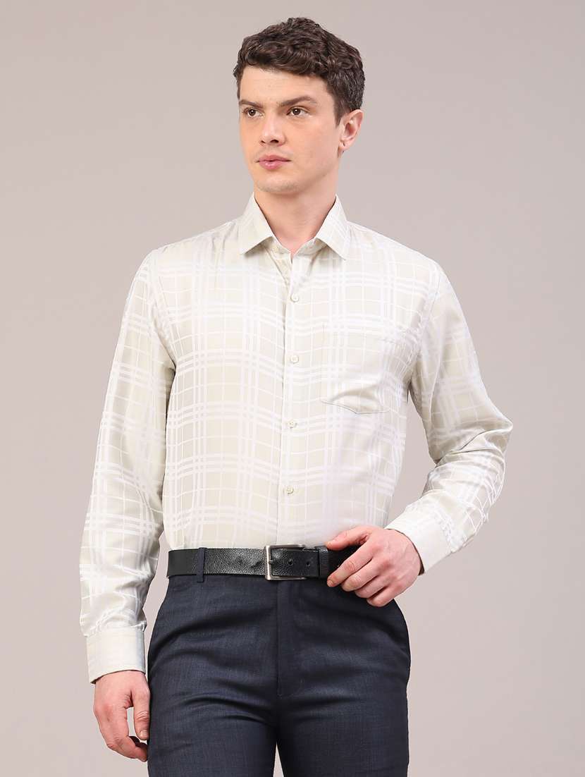 men checkered long sleeve slim fit formal shirt