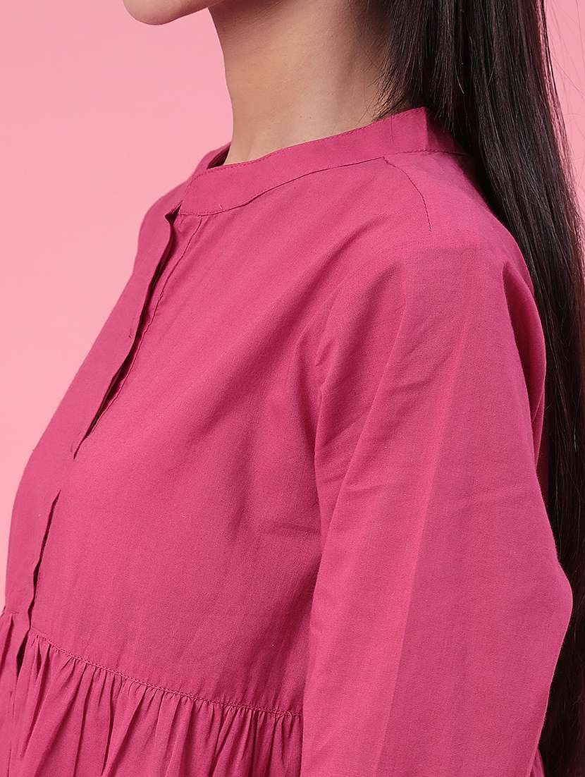 Women Solid Three Quarter Sleeves Tiered Top - 22312087 -  Standard Image - 5