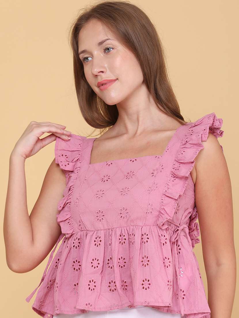 women embroidered sleeveless peplum top