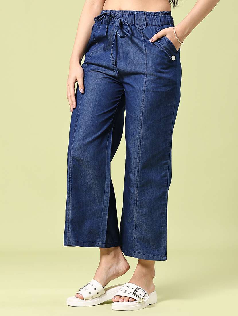 women solid mid rise straight trouser