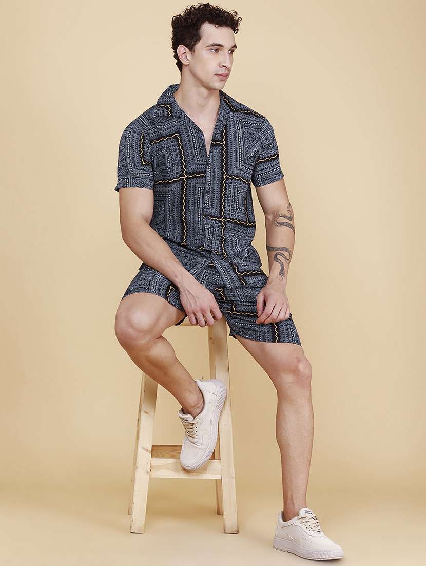 men printed short sleeves shirt and shorts co-ord set