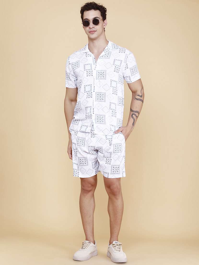 men printed short sleeves shirt and shorts co-ord set