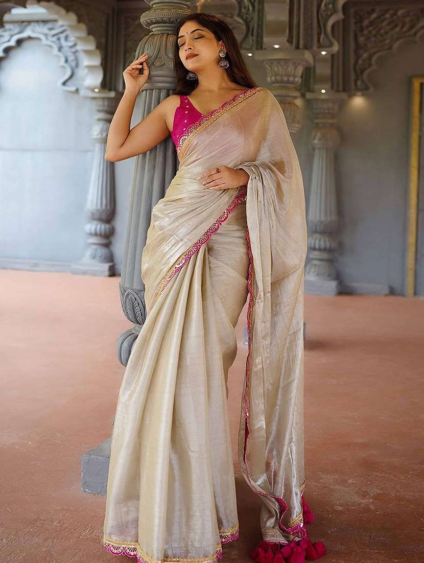 women solid with embroidered bordered saree with blouse