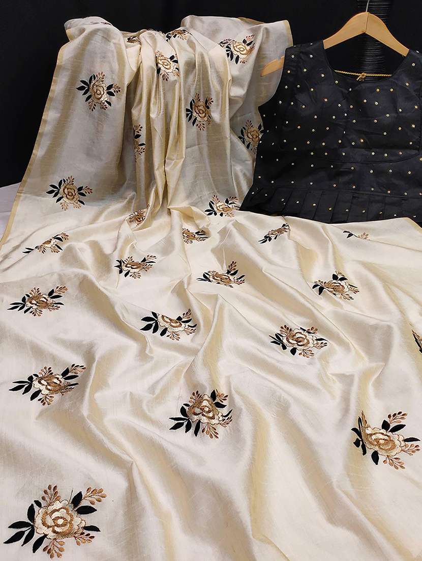 women solid with work embroidered saree with blouse - 22312151 -  Standard Image - 5
