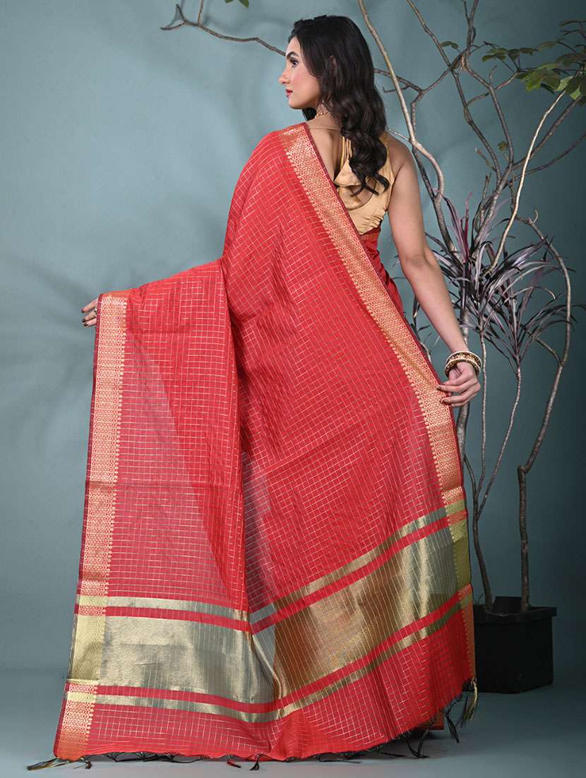 women checkered bordered saree with blouse - 22312706 -  Standard Image - 3