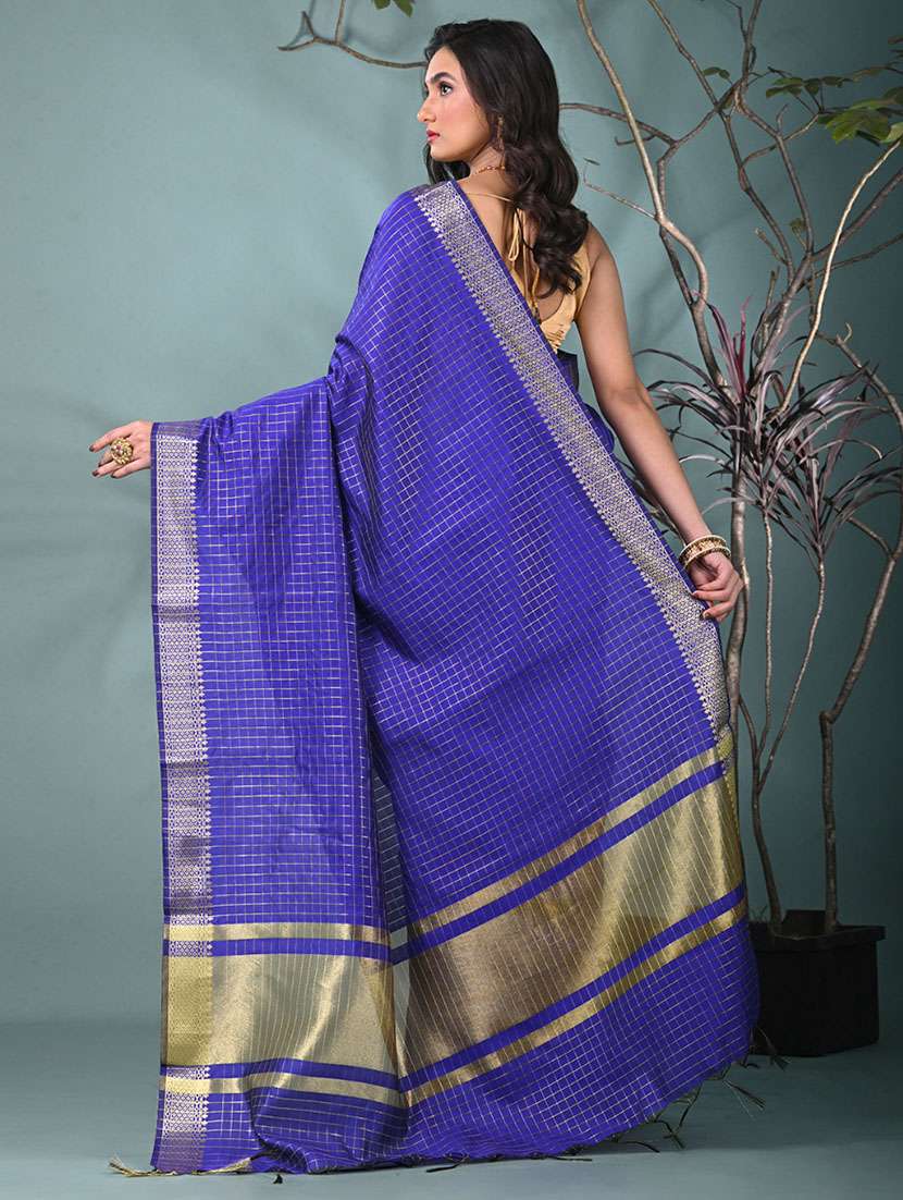 women checkered bordered saree with blouse - 22312707 -  Standard Image - 3