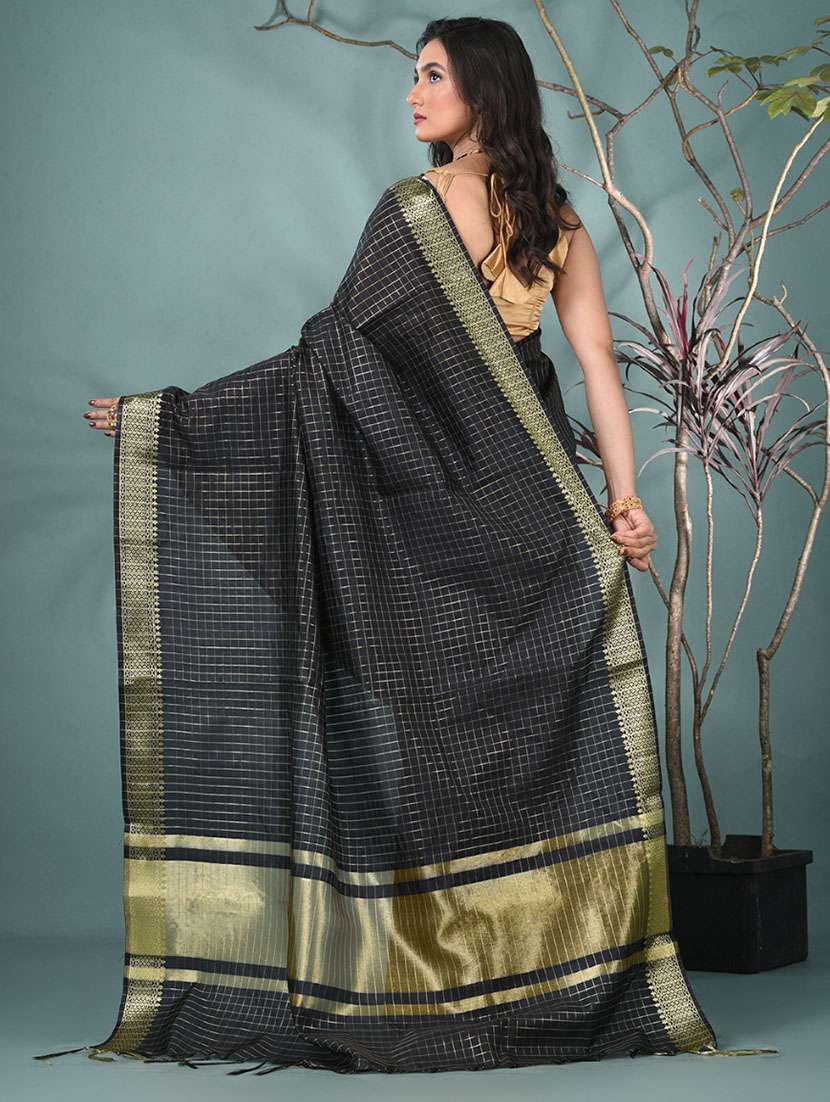 women checkered bordered saree with blouse - 22312709 -  Standard Image - 3