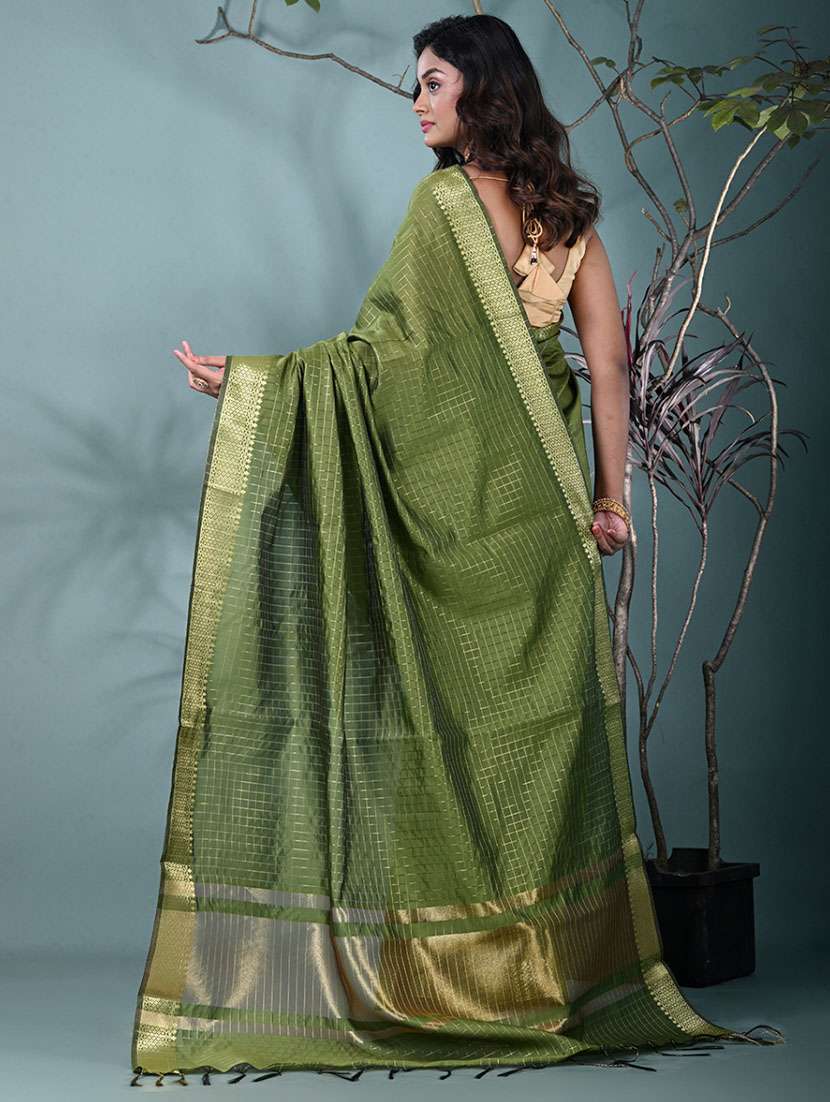 women checkered bordered saree with blouse - 22312710 -  Standard Image - 3