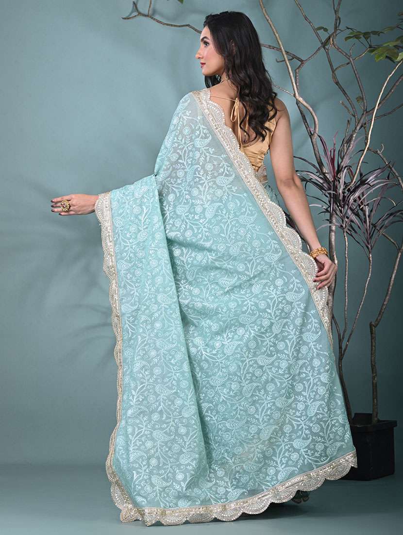 women solid with work embroidered saree with blouse - 22312712 -  Standard Image - 3