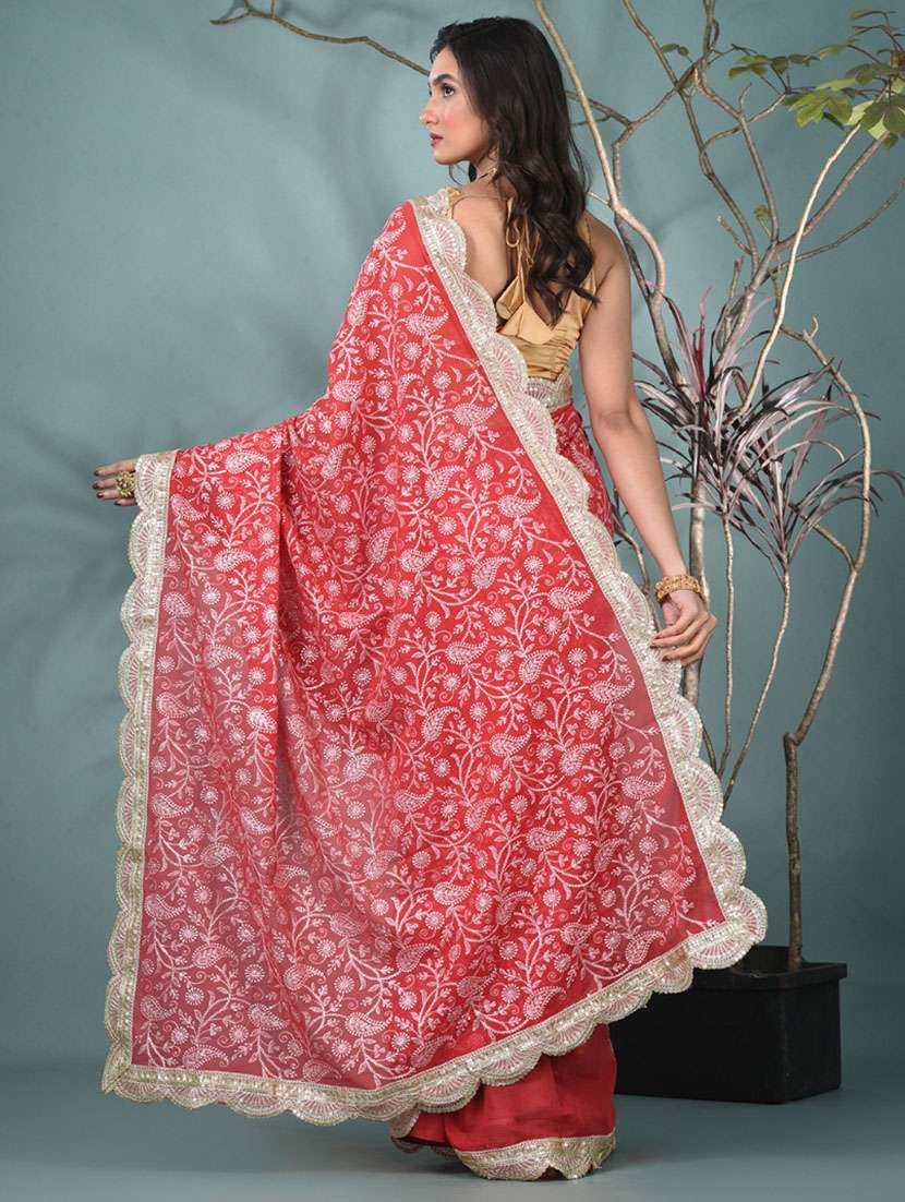 women solid with work embroidered saree with blouse - 22312713 -  Standard Image - 3