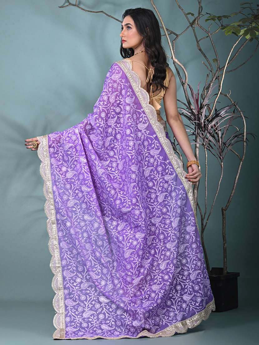 women solid with work embroidered saree with blouse - 22312714 -  Standard Image - 3